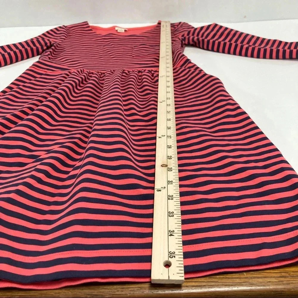J. Crew Women's Size 4 Long Sleeve Striped Dress Pockets Navy/Coral
